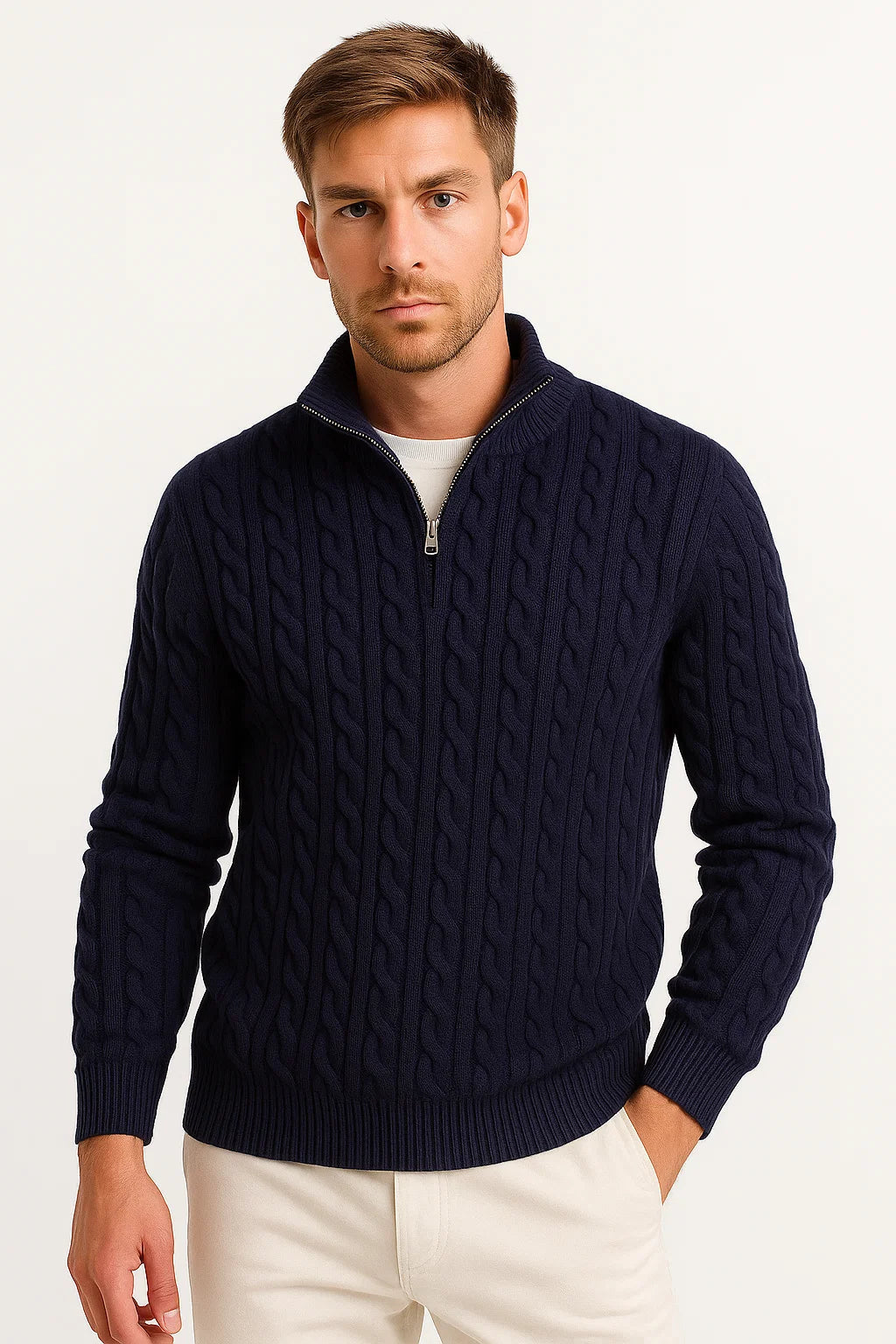 Pull Homme Tricoté Printemps Zopfmuster Zip Dégradé - BerlinGlamour
