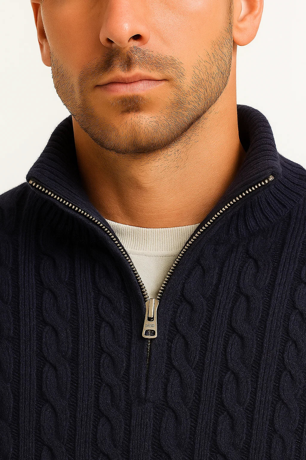 Pull Homme Tricoté Printemps Zopfmuster Zip Dégradé