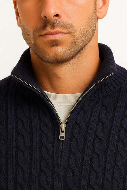 Pull Homme Tricoté Printemps Zopfmuster Zip Dégradé