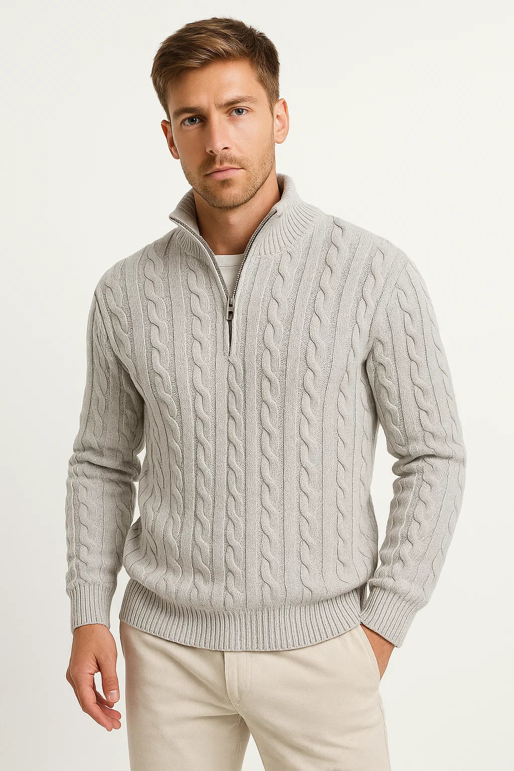 Pull Homme Tricoté Printemps Zopfmuster Zip Dégradé
