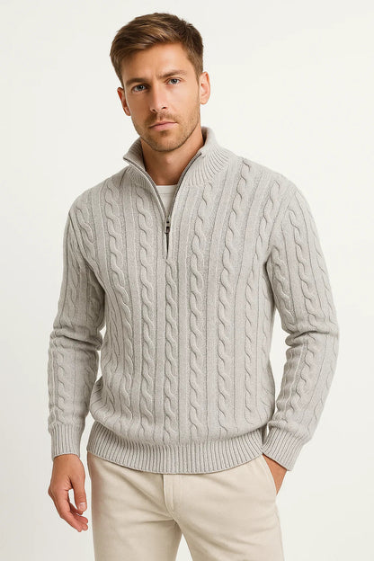 Pull Homme Tricoté Printemps Zopfmuster Zip Dégradé