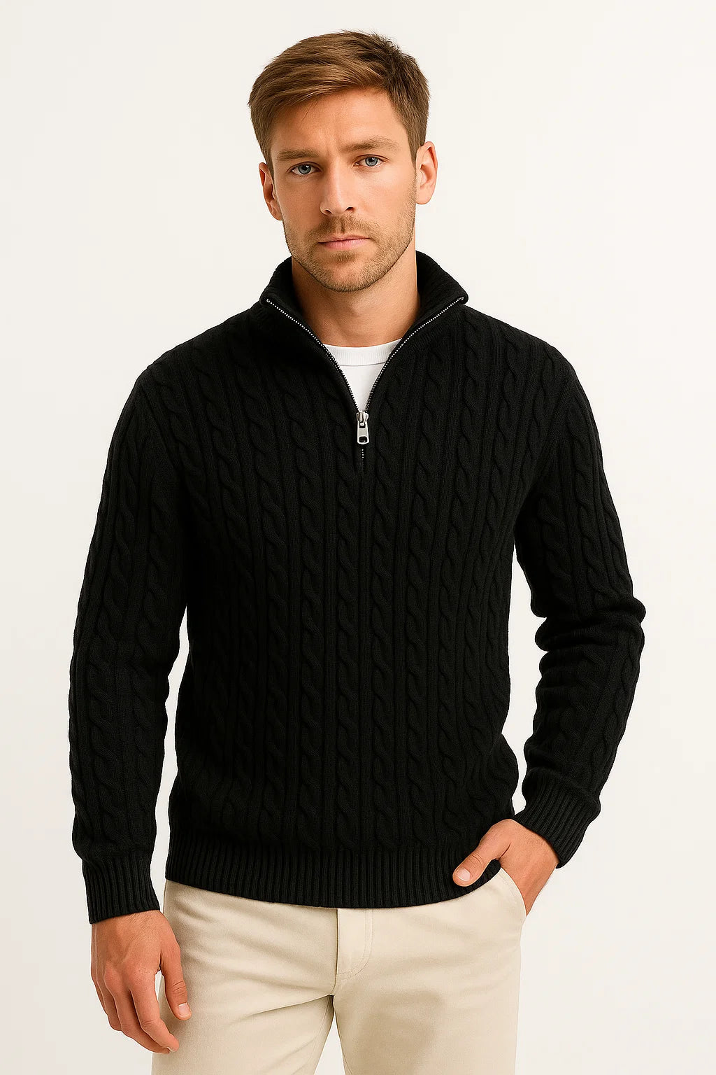 Pull Homme Tricoté Printemps Zopfmuster Zip Dégradé