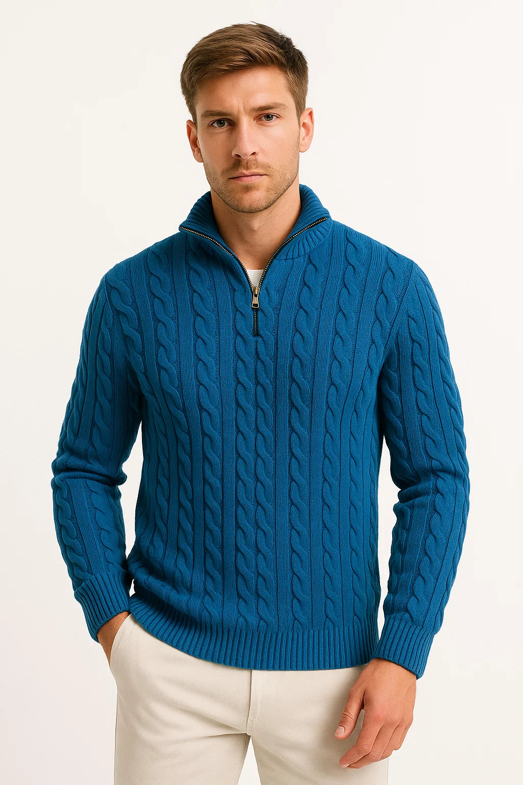 Pull Homme Tricoté Printemps Zopfmuster Zip Dégradé