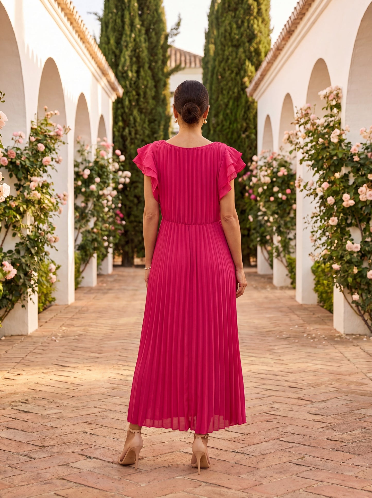 Robe Plissée Femme Coupe Fluide Manches Longues