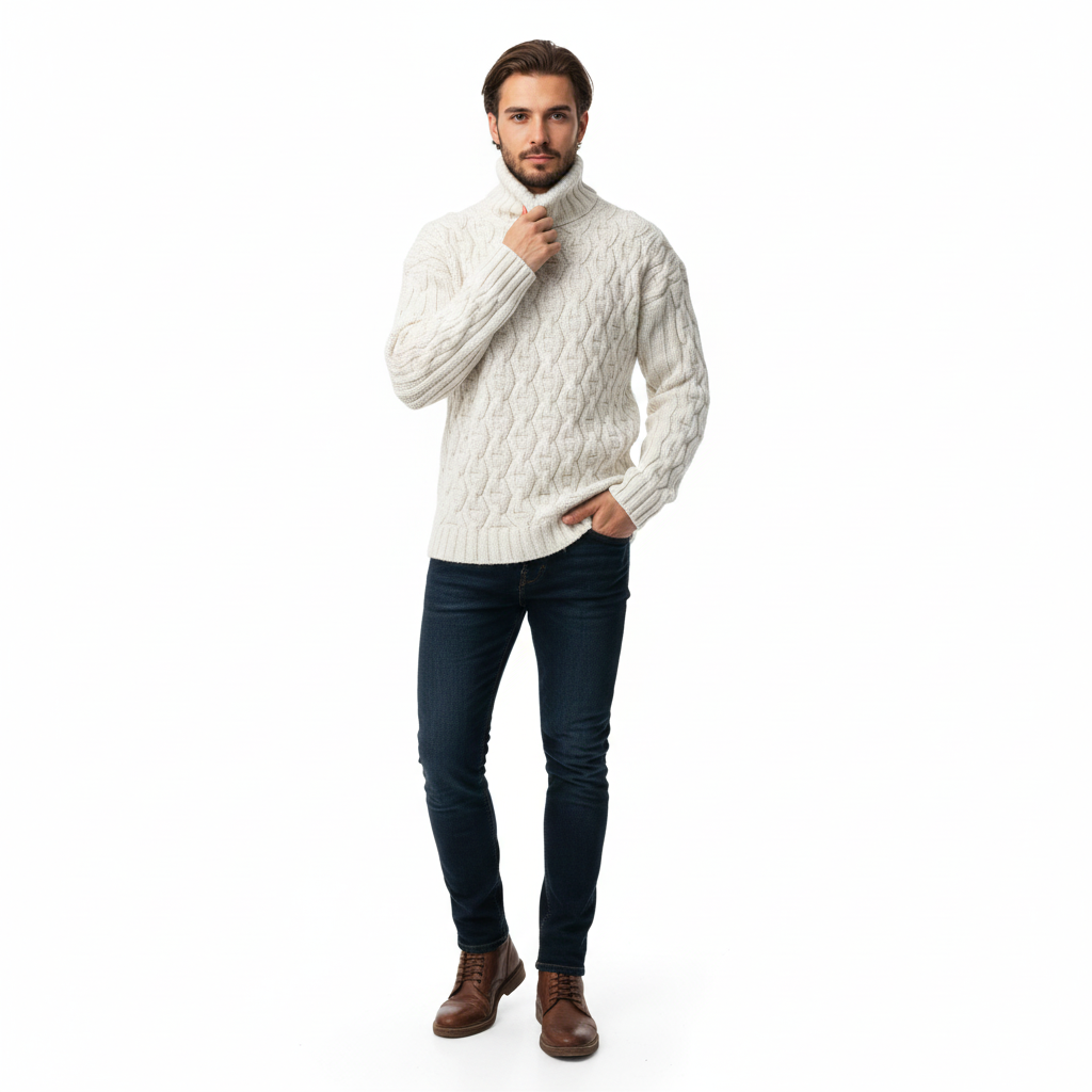 Pull Homme Laine Mérinos Chaud et Élégant pour Hiver