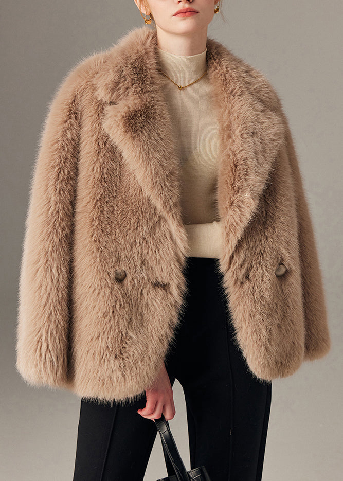Manteau hivernal brun en cuir et fourrure épais - EasyApparels