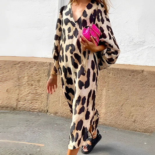 Robe Longue Imprimée Leopard pour Femme - PanierRoyale