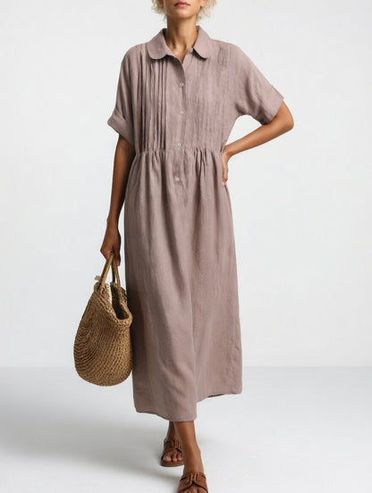 Robe Chemise Longue Femme Coton Léger Col Classique