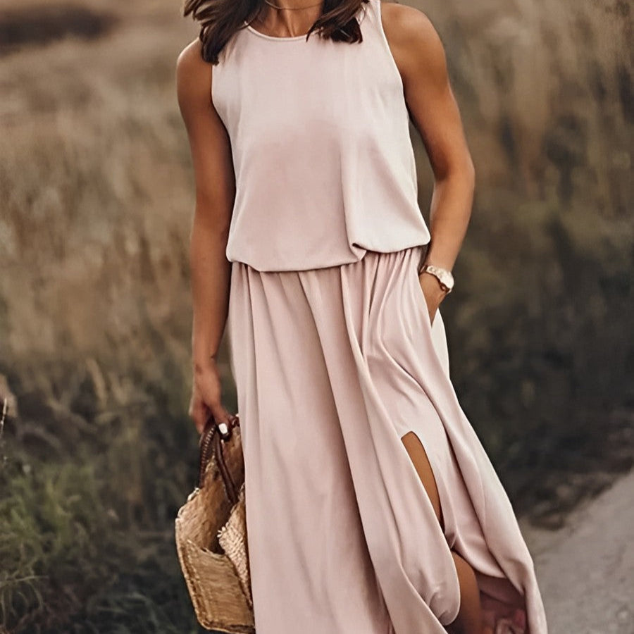 Robe Été Femme Longue sans Manches Décolleté Profond
