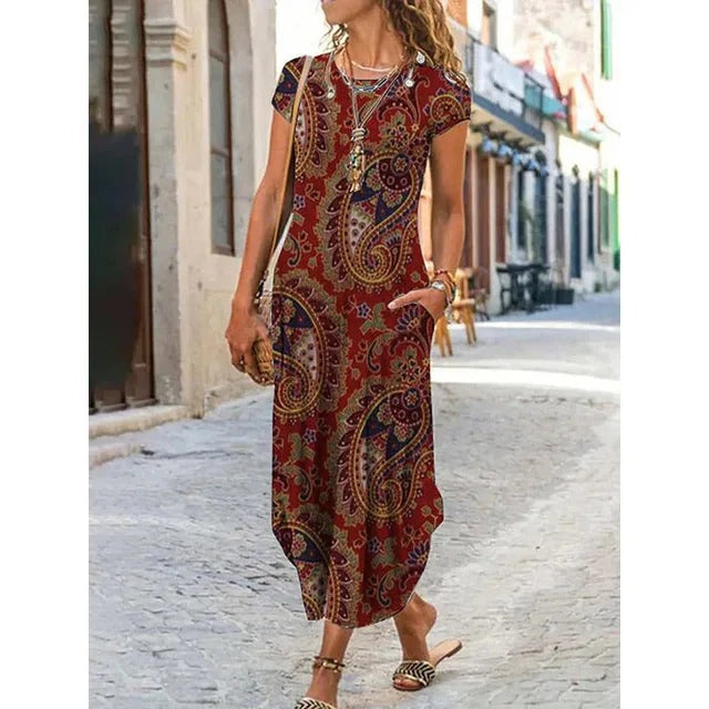 Robe Longue Femme Noire Élégante à Fleurs Exotiques