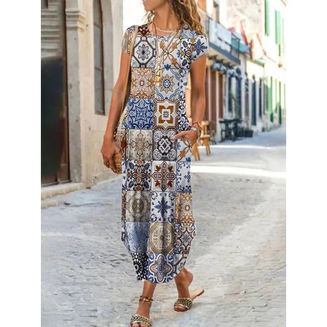 Robe Longue Femme Noire Élégante à Fleurs Exotiques