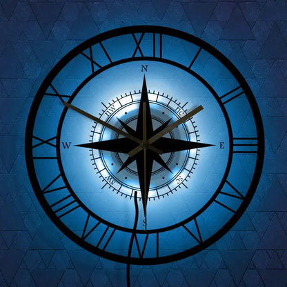 Horloge Murale Déco avec Boussole Intégrée