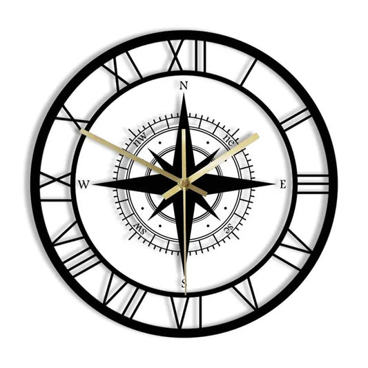 Horloge Murale Déco avec Boussole Intégrée - PanierRoyale