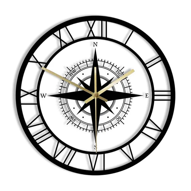 Horloge Murale Déco avec Boussole Intégrée