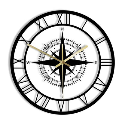 Horloge Murale Déco avec Boussole Intégrée