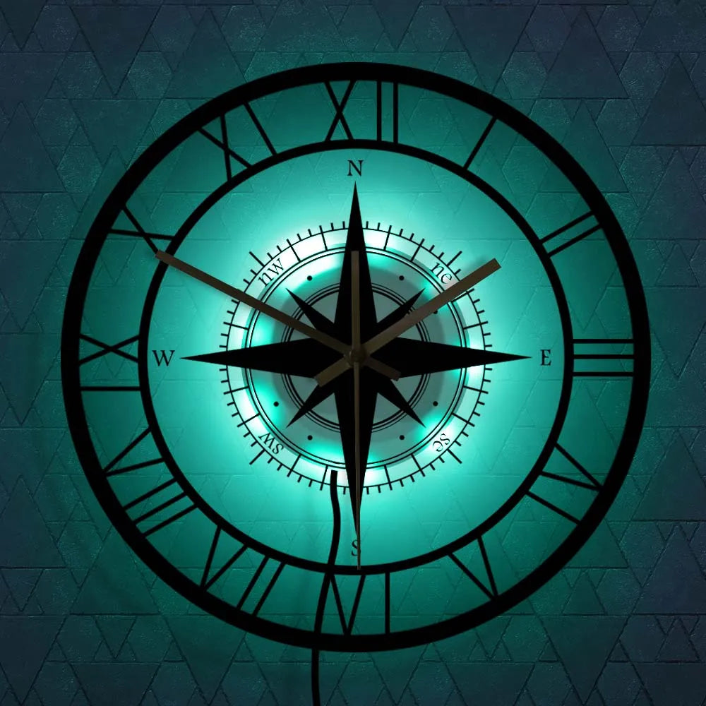 Horloge Murale Déco avec Boussole Intégrée