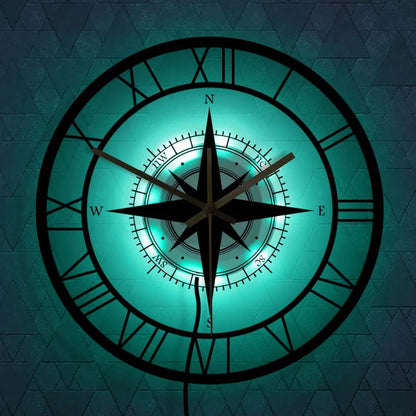 Horloge Murale Déco avec Boussole Intégrée