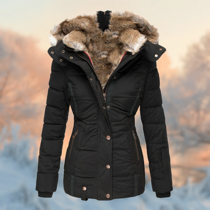 Veste Hiver Capuche Fourrure Synthétique Beige Chic