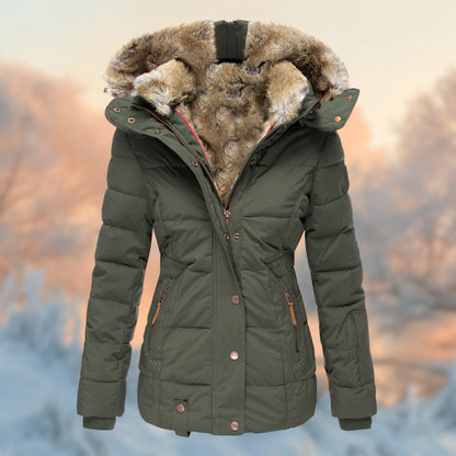 Veste Hiver Capuche Fourrure Synthétique Beige Chic