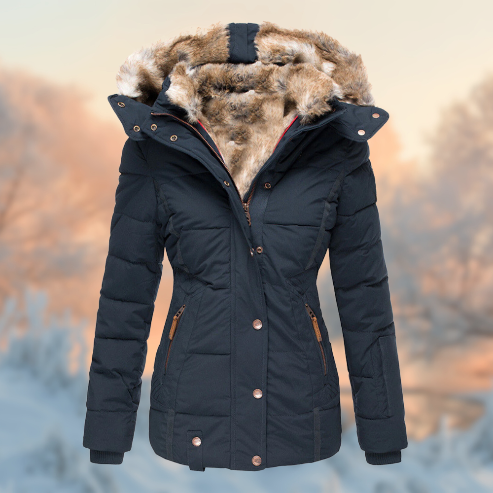 Veste Hiver Capuche Fourrure Synthétique Beige Chic