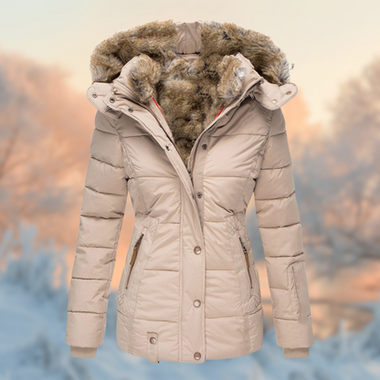 Veste Hiver Capuche Fourrure Synthétique Beige Chic - PanierRoyale