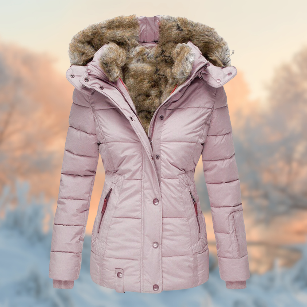Veste Hiver Capuche Fourrure Synthétique Beige Chic