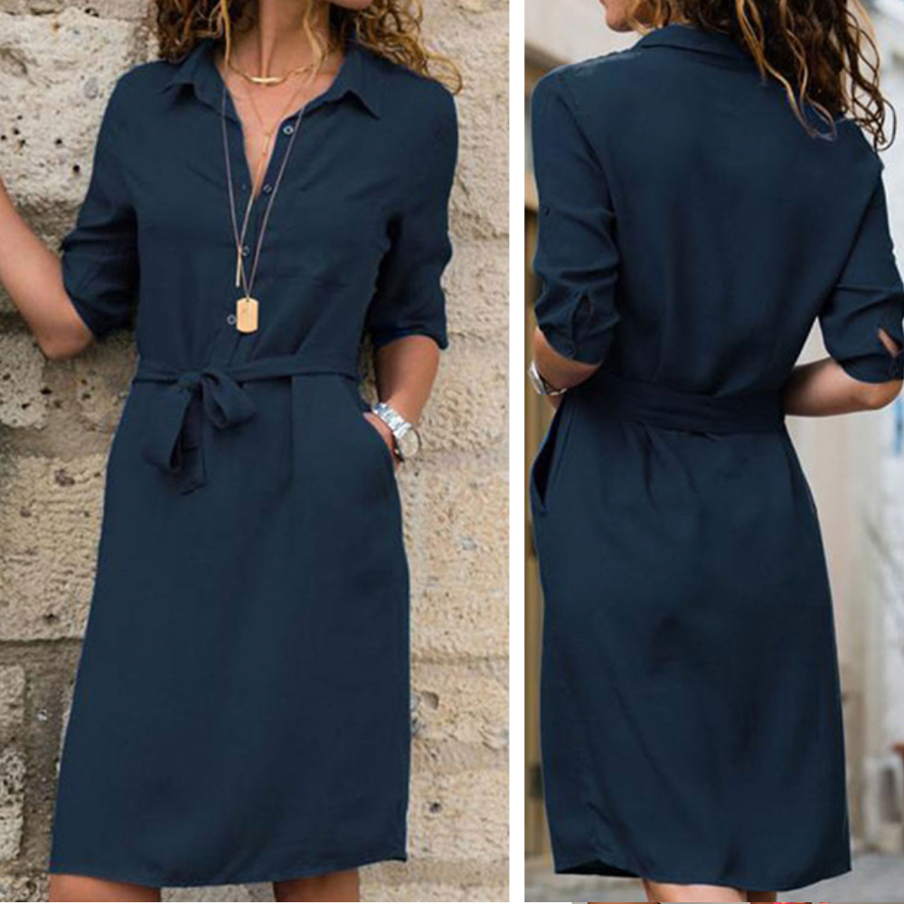 Robe Chemisier Femme Élégant avec Ceinture Réglable