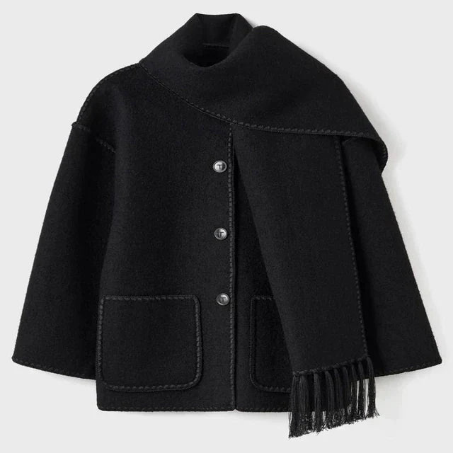 Manteau Hiver Élégant à Franges Contrastes Modernes