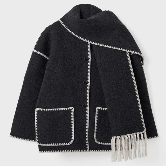 Manteau Hiver Élégant à Franges Contrastes Modernes