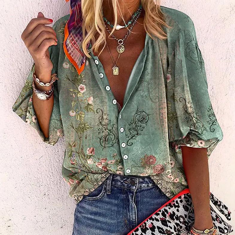 Blouse Femme Été Floral Manches Courtes Décontractée - PanierRoyale