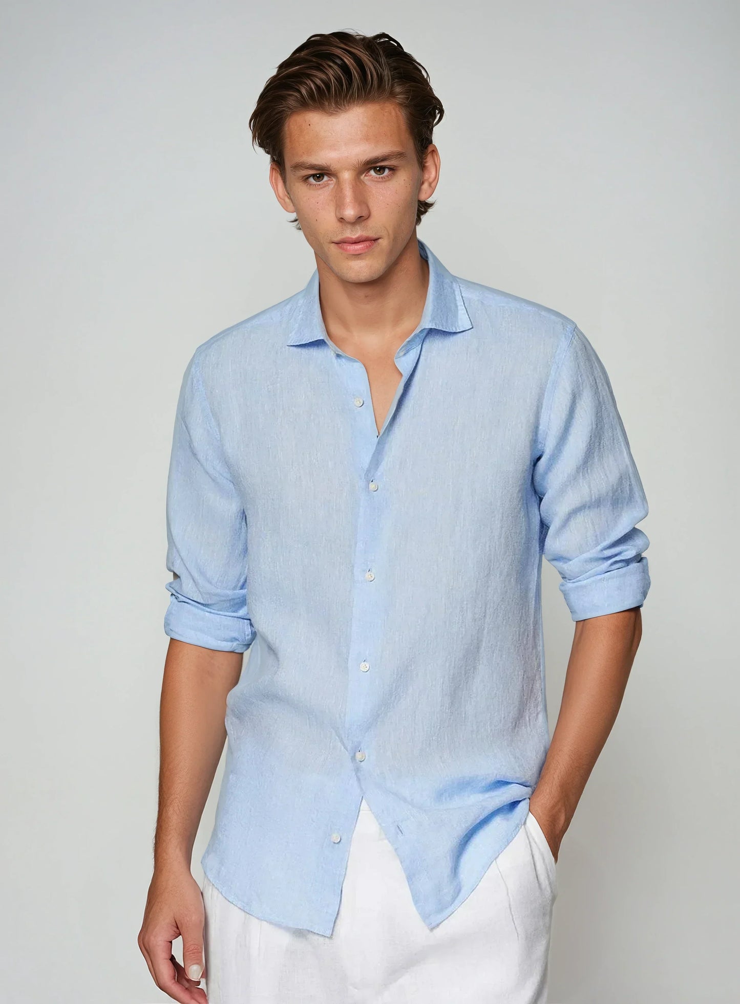 Chemise Homme Lin Blanc Élégante pour Homme Manches Longues - PanierRoyale
