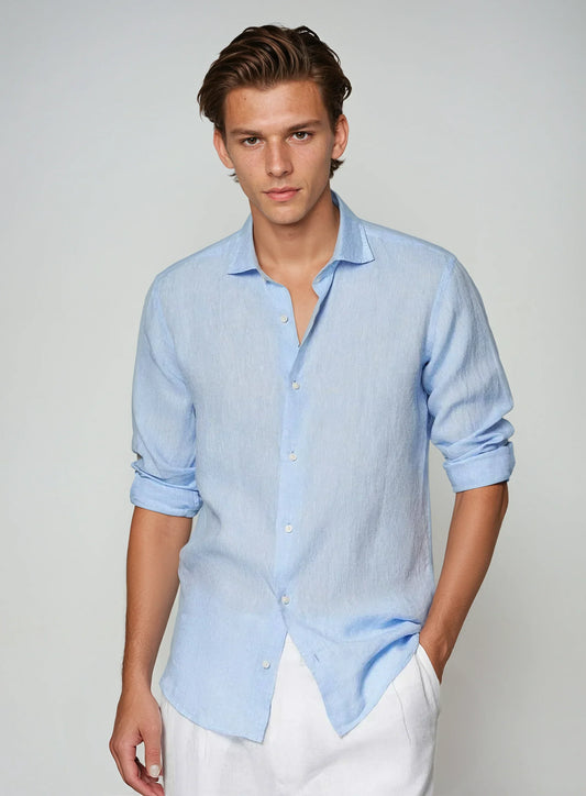 Chemise Homme Lin Blanc Élégante pour Homme Manches Longues - PanierRoyale