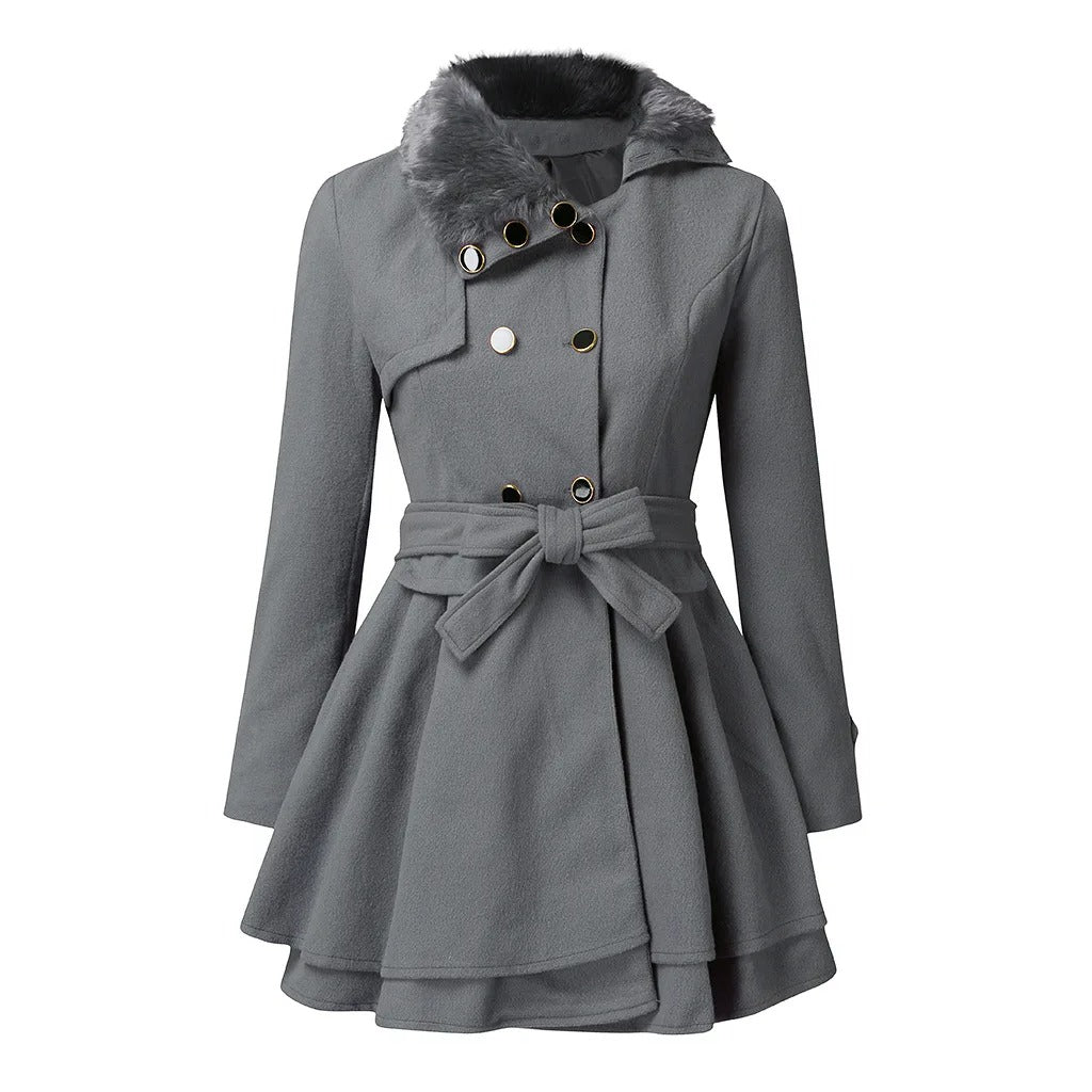 Imperméable Femme Élégant à Ceinture et Détails Fourrure - PanierRoyale