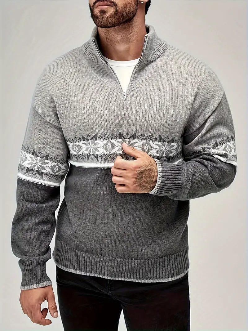 Pull Homme Gris Mélangé Zippé Chic - PanierRoyale