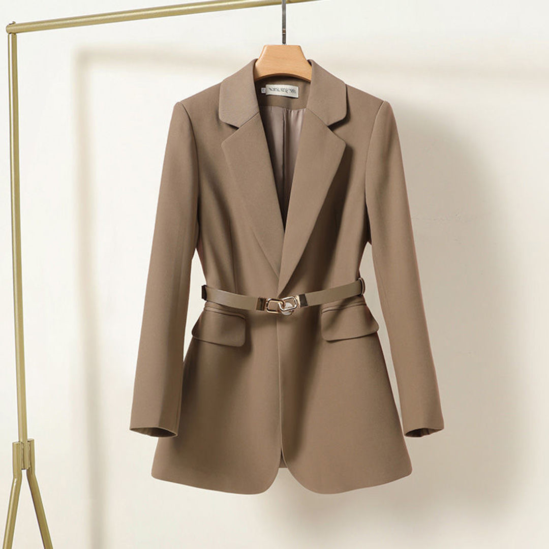 Blazer Femme Élégant Long Noir avec Ceinture