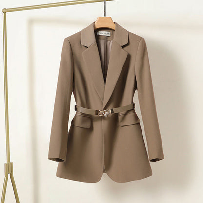 Blazer Femme Élégant Long Noir avec Ceinture