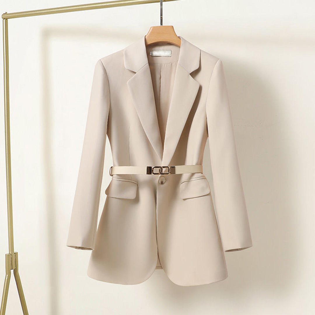 Blazer Femme Élégant Long Noir avec Ceinture - PanierRoyale