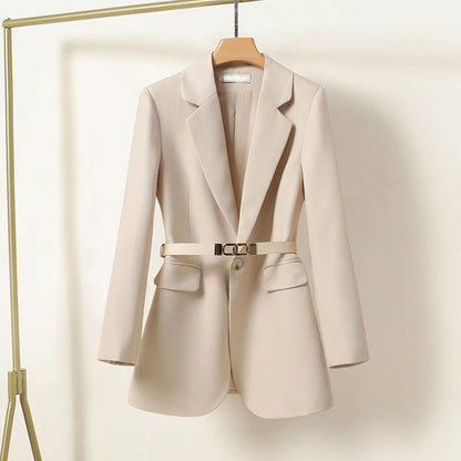 Blazer Femme Élégant Long Noir avec Ceinture - PanierRoyale