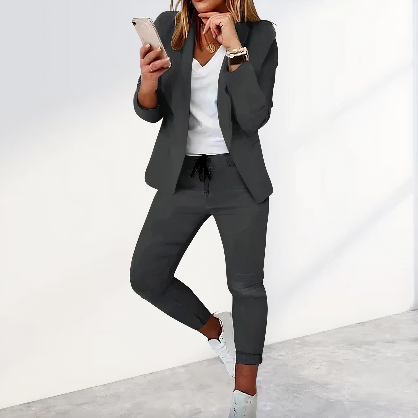 Costume Femme 2 Pièces Élégant - Blazer et Pantalon Taille Idéale