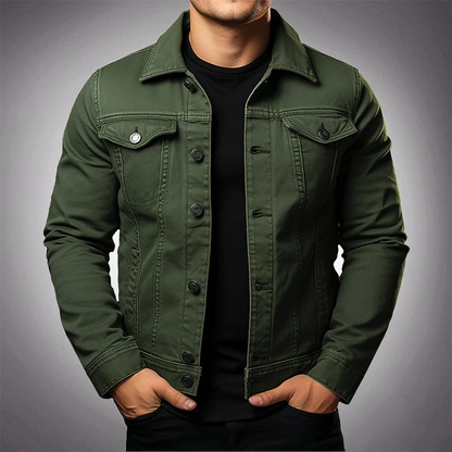 Veste denim homme verte décontractée avec poches et fermeture éclair - PanierRoyale