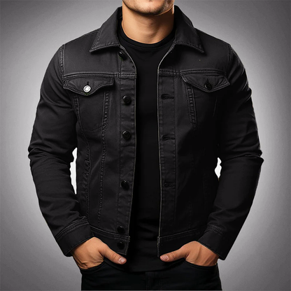 Veste denim homme verte décontractée avec poches et fermeture éclair