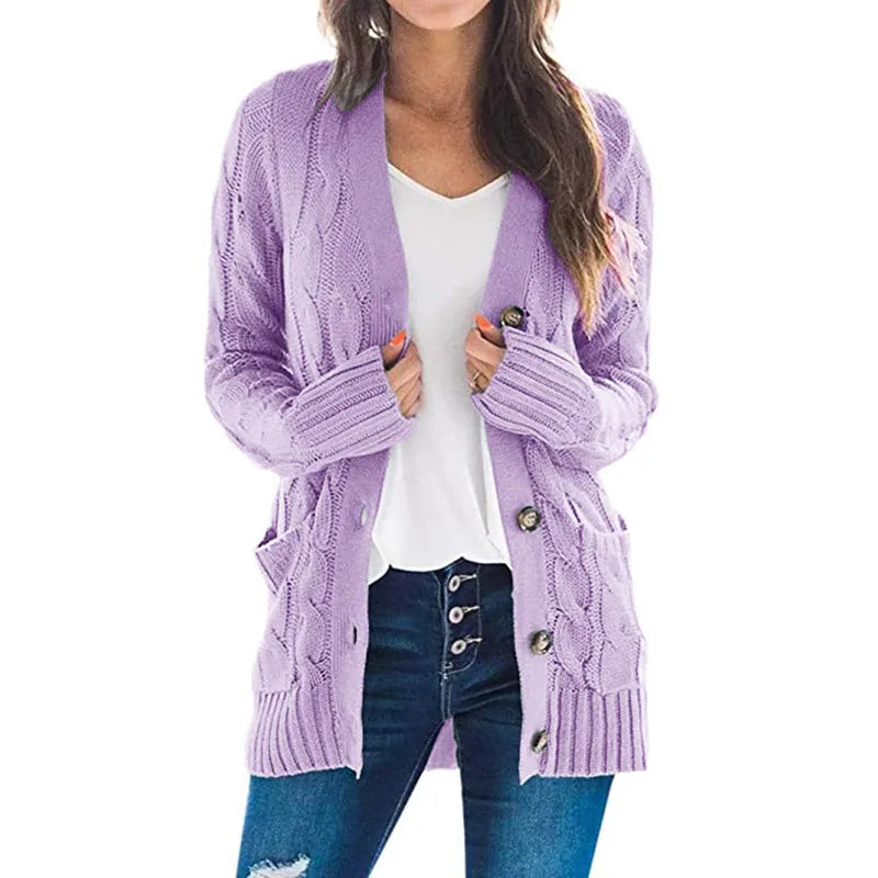 Gilet Femme Chic - Cardigan Câble Doux avec Fermeture Éclair