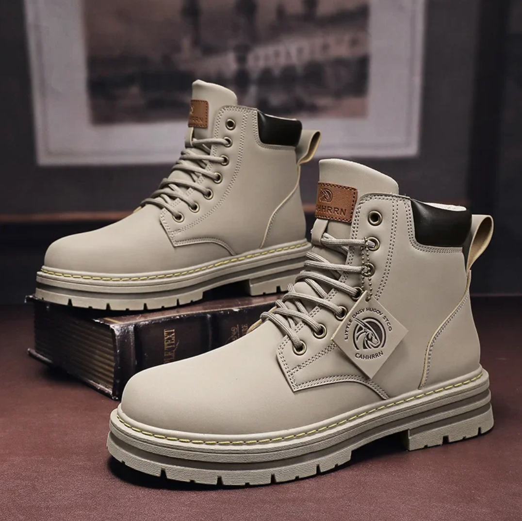 Bottines Homme Cuir Lacets Tige Haute Semelle Épaisse