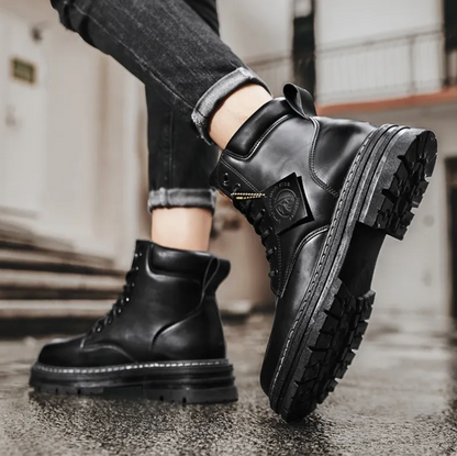 Bottines Homme Cuir Lacets Tige Haute Semelle Épaisse