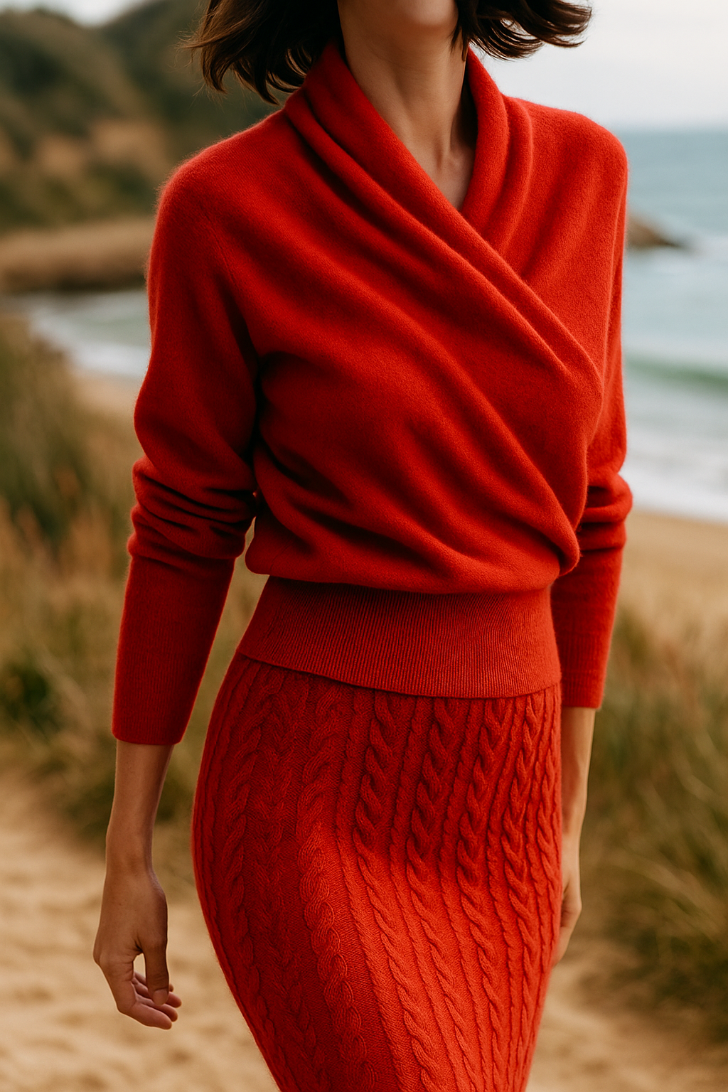 Pull femme élégant en maille avec col montant