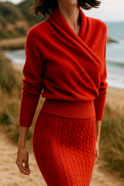 Pull femme élégant en maille avec col montant