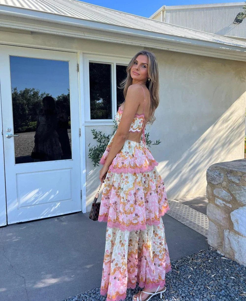 Robe Longue Femme Mousseline Volants Style Bohème