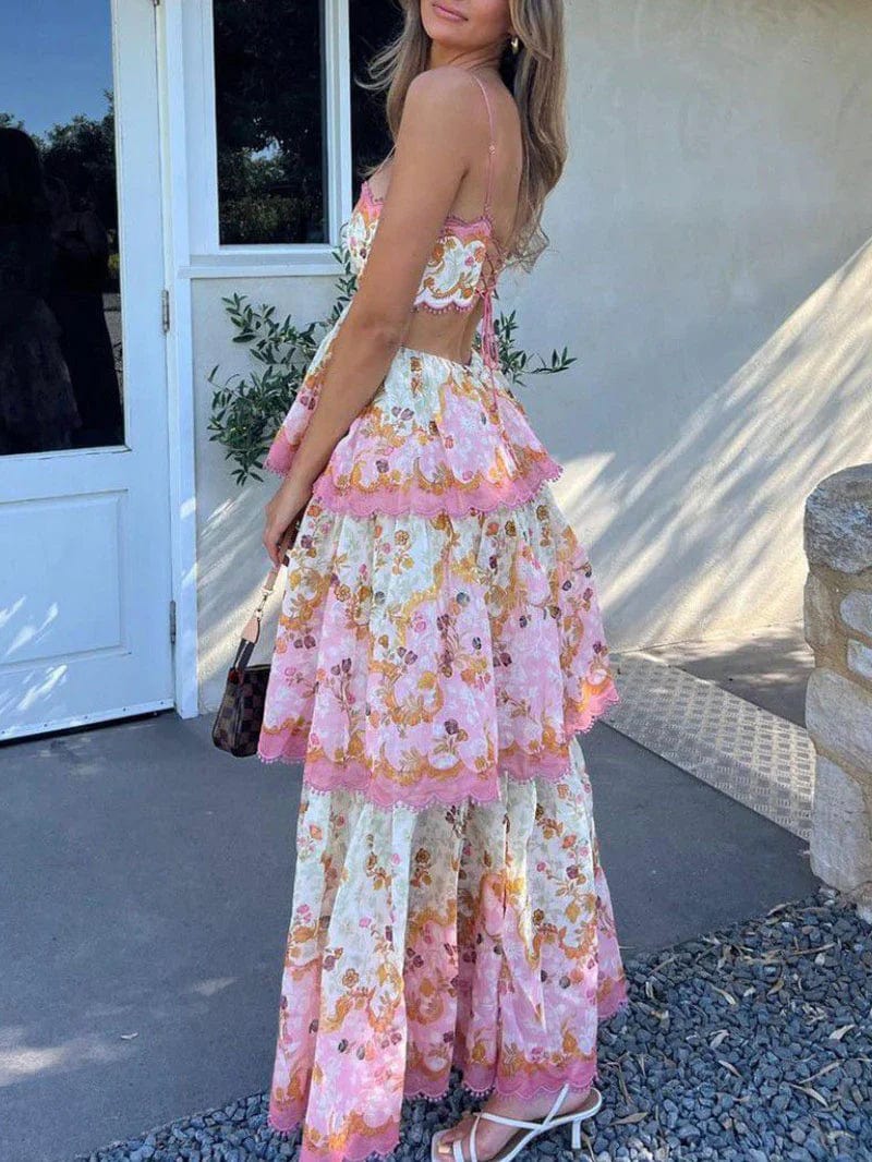 Robe Longue Femme Mousseline Volants Style Bohème - PanierRoyale
