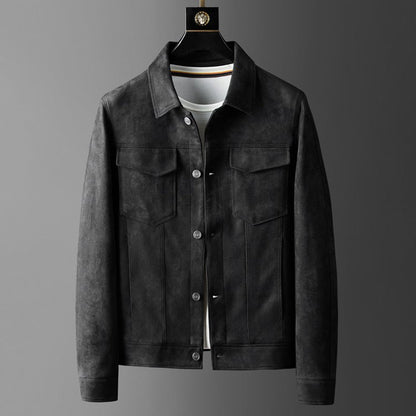 Veste Cuir Homme Chic avec Col Tailleur et Coupe Détendue