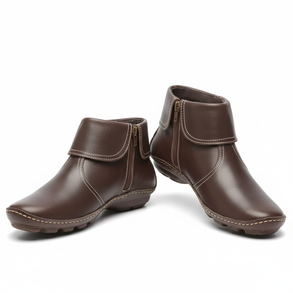 Bottes Femme Imperméables en Cuir avec Semelle Antidérapante